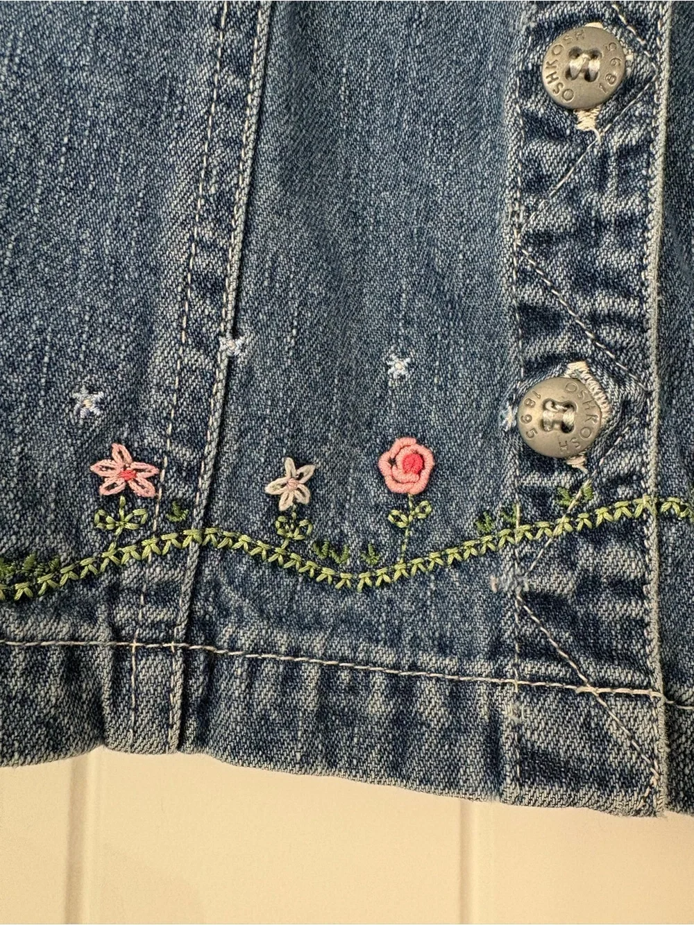 Y2K OshKosh B'gosh Girls' Blue Denim Jacket with Floral Embroidery